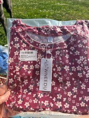 WNEEDU Women's Summer Casual T Shirt Swing Dress with Pockets, Floral Red, Size